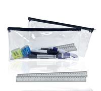 2 estuches transparentes grandes con 2 reglas de 30 cm, cremallera negra transparente de 32 cm, para exámenes, escuela, oficina, viajes, Transparent, 32 cm, Solo examen