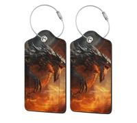 2 etiquetas de equipaje de cuero para maletas, etiquetas de maleta de dragón ardiente del caos, identificadores de equipaje para maletas, etiquetas de identificación, bolsa de viaje para accesorios de