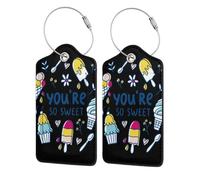 2 etiquetas de equipaje para maletas "Eres tan dulce", de cuero sintético, con cubierta de privacidad, etiqueta de identificación con lazo de acero inoxidable y tarjeta de dirección para maletas de