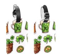 2 etiquetas de equipaje para maletas, símbolos de la suerte del Día de San Patricio, cerveza verde y trébol de cuatro hojas, etiquetas de viaje de cuero sintético, etiquetas de identificación con nom