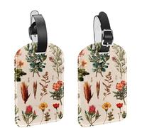 2 etiquetas de equipaje para maletas, varias flores silvestres y plantas, estilo vintage, de cuero sintético, etiquetas de viaje con nombre, identificación y protección de privacidad para artículos e