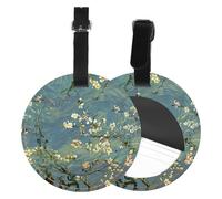 2 Etiquetas redondas de cuero para equipaje de equipaje, Redondos para Maletas Etiquetas de Viaje con Diseño Elegante y Fáciles para maletas mochilas y equipaje， Almendros en flor