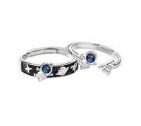2 exquisitos anillos ajustables con diseño de astronautas espaciales y estrellas para mujeres y niñas, joyería abierta de cumpleaños