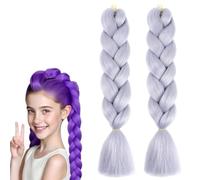2 extensiones de cabello morado, cabello trenzado morado, cabello sintético preestirado, peluca de cosplay de anime, peluca trenzada de Navidad, accesorios de cosplay (N)