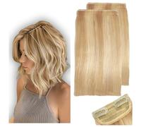 2 extensiones de pelo corto, piezas de cabello humano para mujer que añaden volumen de 8 pulgadas, rubio oscuro y rubio decolorado