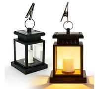 2 farolillos solares para exteriores con vela LED, farolillo solar LED, luz solar, luz solar, resistente a la intemperie, farolillo de jardín, lámpara de mesa al aire libre para terraza, balcón