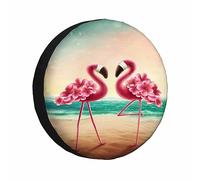 2 fenicotteri Sulla spiaggia Copriruota di scorta Fiore Rosa Esotico Amore Elegante Supporto Protezioni universali per ruote da Camper Copriruota per roulotte da viaggio (17 pollici)