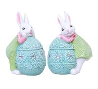 2 Figuras de Conejos de para pascua Resina 12cm para decoración(Blue) | Resina duradera, expresiones adorables, ideales para mesa, 12x8x6cm, pack de 2 unidades