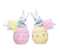 2 Figuras de Conejos de para pascua Resina 12cm para decoración(Pink Yellow)