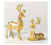 2 figuras navideñas de renos decoración nórdico estilo europeo estatua de ciervos chimenea ventana escritorio dormitorio estante adorno para hogar sala de estar oficina (dorado)