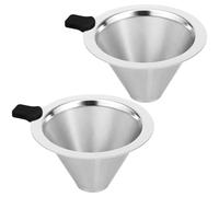 2 filtros de café, acero inoxidable de malla fina de doble capa, filtro de café cónico, filtro para cafetera, reutilizable, accesorio de café sin papel, permanente, filtro de mano para casa, oficina