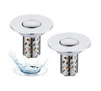 2 filtros de desagüe para lavabo, tapón de desagüe 3 en 1 con colador y cesta de filtro extraíble de acero inoxidable, tapón para lavabo de 28 a 58 mm, núcleo de bola de latón cromado