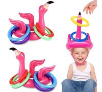 2 Flamingo Juego de Lanzamiento Inflable, Juego de Lanzamiento de Anillo para niños, Sombreros de Fiesta de Juego de Lanzamiento, Juguetes de Piscina con Juguetes de Anillos de Lanzamiento