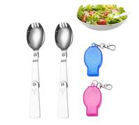 2 Fourchettes à Salade Pliables avec Boîtier de Rangement, en Acier Inoxydable Alimentaire, Design Compact pour Camping, Pique-nique et Randonnée, Couleurs Rouge et Bleu