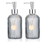 通用 2 frascos de Vidrio de Mano de 14 onzas, dispensadores de Botellas de jabón Recargables para baño, Cocina, encimera, lavandería, Transparente, 1