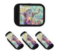 2 fundas cómodas para asa de equipaje, etiquetas de equipaje, protegen las asas de las bolsas para la compra de comestibles, acuarela, hermoso ganado escocés de las tierras altas