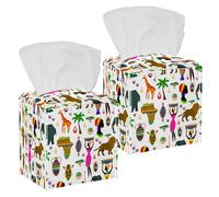 2 fundas cuadradas para caja de pañuelos, africana, ética, africana, para mujeres, organizador de papel facial, dispensador para tocador, tanque, tocador, mesita de noche, encimera, oficina, coche
