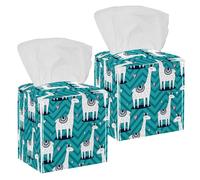 2 fundas cuadradas para caja de pañuelos, alpacas Happy Lamas coronas, corazones, patrón de rayas, estuche de pañuelos de cuero, organizador de papel facial, dispensador para tocador, tanque, tocador