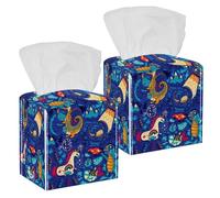2 fundas cuadradas para caja de pañuelos, animales fantásticos, dragón, unicornio, gato, sirena, ovni, organizador de papel facial, dispensador para tocador, tanque, tocador, mesita de noche, encimera