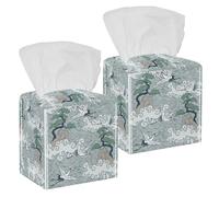 2 fundas cuadradas para caja de pañuelos, arte japonés, grúas voladoras, patrón de agua y árboles, estuche de pañuelos de cuero, organizador de papel facial, dispensador para tocador, tanque, tocador
