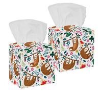 2 fundas cuadradas para caja de pañuelos, bonitas flores de perezoso, organizador de papel facial, dispensador para tocador, mesita de noche, mesa de oficina