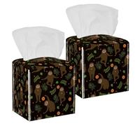 2 fundas cuadradas para caja de pañuelos, bonito perezoso marrón, patrón de yoga y palmera, organizador de papel facial, dispensador para tocador, tanque de inodoro, tocador, mesita de noche, encimera