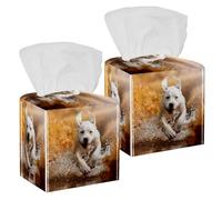 2 fundas cuadradas para caja de pañuelos, bonito perro labrador retriever está corriendo a través de un río, organizador de papel facial, dispensador para tocador, mesita de noche, encimera, oficina