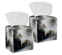 2 fundas cuadradas para caja de pañuelos, caballo blanco saltando en invierno, organizador de papel facial, dispensador para tocador, tanque de inodoro, tocador, mesita de noche, encimera, oficina