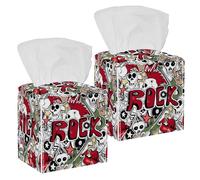 2 fundas cuadradas para caja de pañuelos, calaveras de roca loca, alfileres, guitarras, labios de roca, funda de pañuelos de piel, organizador de papel facial, dispensador para tocador, tanque