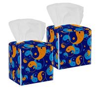 2 fundas cuadradas para caja de pañuelos, color amarillo y azul con patrón de Tai Chi, organizador de papel facial, dispensador para tocador, tanque, tocador, mesita de noche, encimera, oficina, coche