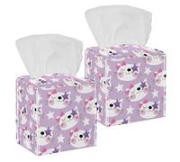 2 fundas cuadradas para caja de pañuelos, color morado y blanco, con patrón de gafas de estrella de gato, organizador de papel facial, dispensador para tocador, tanque, tocador, mesita de noche
