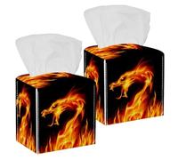2 fundas cuadradas para caja de pañuelos, de piel de dragón rojo ardiente, organizador de papel facial, dispensador para tocador, tocador, mesita de noche, mesa de oficina