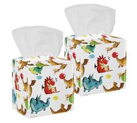 2 fundas cuadradas para caja de pañuelos, diseño colorido de dragón occidental, organizador de papel facial, dispensador para tocador, tanque, tocador, mesita de noche, encimera, oficina, coche