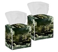 2 fundas cuadradas para caja de pañuelos, diseño de barco de dragón que sufre tormenta, organizador de papel facial, dispensador para tocador, tanque de inodoro, tocador, mesita de noche, encimera