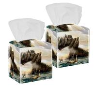 2 fundas cuadradas para caja de pañuelos, diseño de barco de dragón Vikings, organizador de papel facial, dispensador para tocador, tanque, tocador, mesita de noche, encimera, oficina, coche