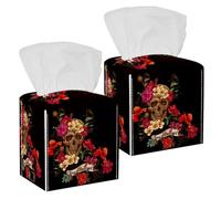 2 fundas cuadradas para caja de pañuelos, diseño de calavera del Día de los Muertos, organizador de papel facial, dispensador para tocador, tanque, tocador, mesita de noche, encimera, oficina, coche