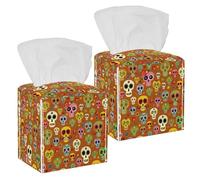 2 fundas cuadradas para caja de pañuelos, diseño de calaveras de azúcar mexicanas del Día de los Muertos, organizador de papel facial, dispensador para tocador, inodoro, tocador, mesita de noche