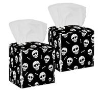 2 fundas cuadradas para caja de pañuelos, diseño de calaveras del día de los muertos, diseño de corazón, organizador de papel facial, dispensador para tocador, tanque, tocador, mesita de noche