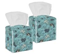 2 fundas cuadradas para caja de pañuelos, diseño de dragón azul oriental en onda, organizador de papel facial, dispensador para tocador, tanque, tocador, mesita de noche, encimera, oficina, coche