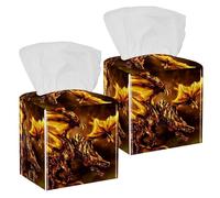 2 fundas cuadradas para caja de pañuelos, diseño de dragón de fuego volador, organizador de papel facial, dispensador para tocador, tanque, tocador, mesita de noche, encimera, oficina, coche
