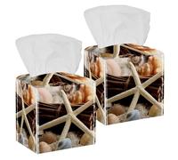 2 fundas cuadradas para caja de pañuelos, diseño de estrella de mar y arena de playa, organizador de papel facial, dispensador para tocador, tanque, tocador, mesita de noche, encimera, oficina, coche
