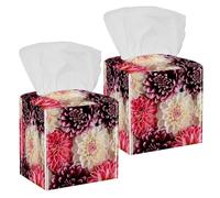 2 fundas cuadradas para caja de pañuelos, diseño de flores de dalia, organizador de papel facial, dispensador para tocador, tanque, tocador, mesita de noche, encimera, oficina, coche