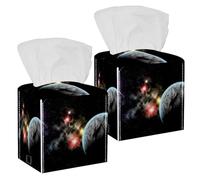 2 fundas cuadradas para caja de pañuelos, diseño de galaxia planeta Tierra Marte, organizador de papel facial, dispensador para tocador, tanque, tocador, mesita de noche, encimera, oficina, coche