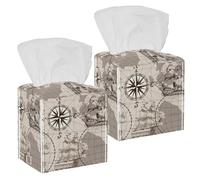 2 fundas cuadradas para caja de pañuelos, diseño de mapa de vela, organizador de papel facial, dispensador para tocador, mesita de noche, encimera, oficina, coche