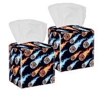 2 fundas cuadradas para caja de pañuelos, diseño de meteoritos de lluvia, meteoritos y fuego, organizador de papel facial, dispensador para tocador, inodoro, tocador, mesita de noche, encimera