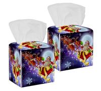 2 fundas cuadradas para caja de pañuelos, diseño de trineo de Papá Noel, organizador de papel facial, dispensador para tocador, inodoro, tocador, mesita de noche, encimera, oficina, coche