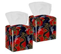 2 fundas cuadradas para caja de pañuelos, dragón asiático, organizador de papel facial, dispensador para tocador, inodoro, tocador, mesita de noche, encimera, oficina, coche
