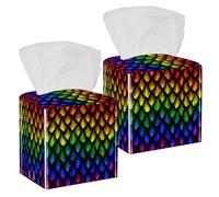 2 fundas cuadradas para caja de pañuelos, escamas de dragón de animales reptiles, patrón colorido de arco iris, organizador de papel facial, dispensador para tocador, tanque, tocador, mesita de noche