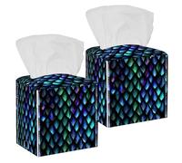 2 fundas cuadradas para caja de pañuelos, escamas de dragón reptil, patrón azul sirena, estuche de pañuelos de cuero, organizador de papel facial, dispensador para tocador, tanque, tocador, mesita de