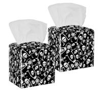 2 fundas cuadradas para caja de pañuelos, esqueleto humano, calavera de cuero blanco y negro, organizador de papel facial, dispensador para tocador, tanque, tocador, mesita de noche, encimera, oficina